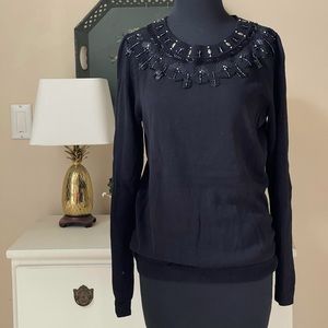 Talbots RSVP Black Beaded Sequin Crew Neckline Sweater Sz M Soft Knit